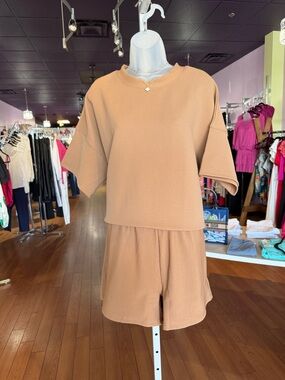 Zenana Outfitters Peach Two-Piece Lounge Set